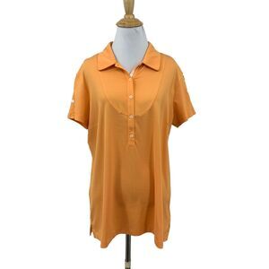 Adidas Polo Shirt Womens XL Extra Large Orange Climalite Golf 5 Button Stretch